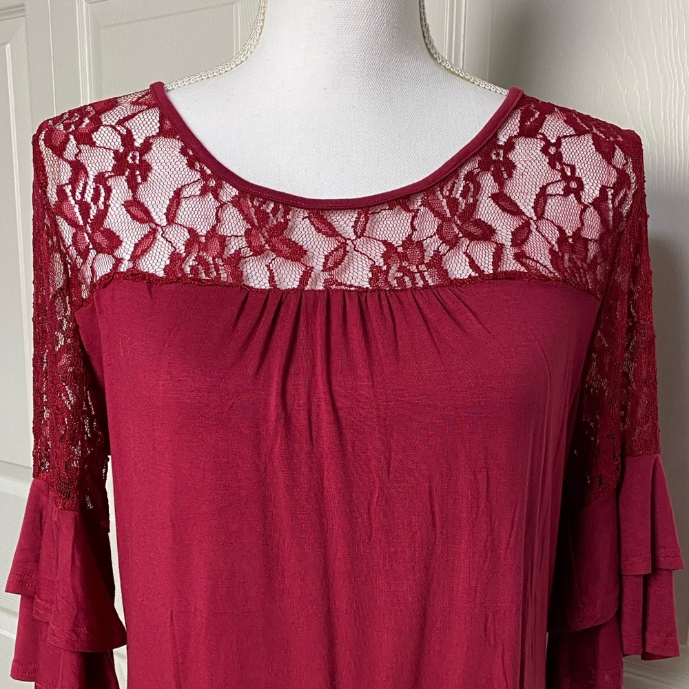 Aceshin Lenox Maroon Lace Patchwork Top - image 3